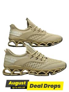 Men's Letter Print Ribbed Cut Out Lace Up Running Shoes, Casual Sporty Breathable Comfortable Sneakers, Male All-match Sports Shoes for Daily Wear, Running Shoes Men, Gym Shoes, Athletic Shoes, Knitted Running Shoes, Workout Sneakers