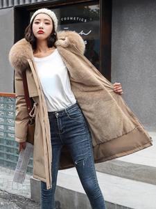 Women's Contrast Faux Fur Pocket Drawstring Zip Up Midi Winter Coat, Casual Long Sleeve Thermal Lined Outerwear For Daily Wear, Ladies Winter Clothes