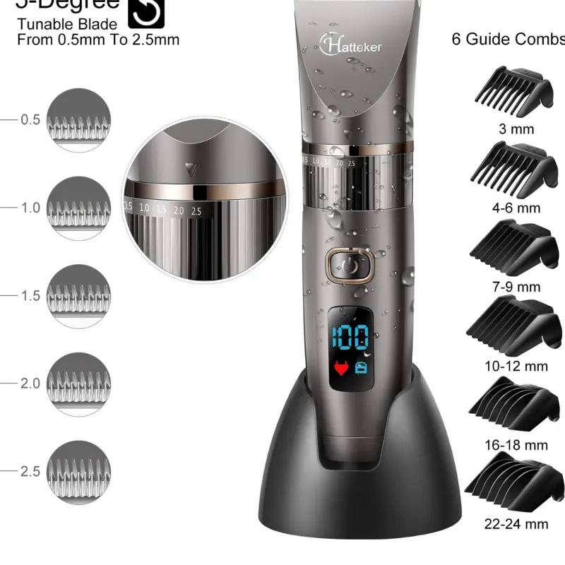Hatteker Professional Hair Clipper Cordless Clippers Hair Trimmer Beard Trimmer Shaver Detail Trimmer Hair Cutting Kit for Men Waterproof 2