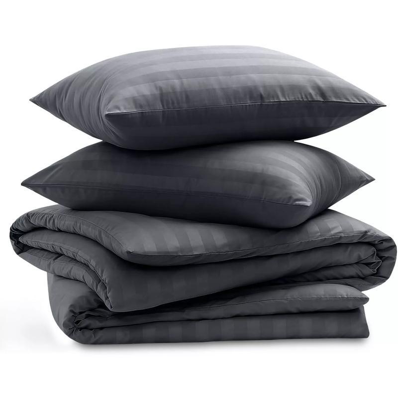 Trend & Bend Luxurious Hotel Quality Stripe Design Duvet Cover with Free Matching Pillow Cases (Without Fillers) - 3 Pieces Bedding Set - Single Double King Super King Sizes 1