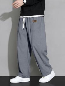 Men's Solid Corduroy Pants, Loose Casual Comfy Straight Leg Trousers for Fall & Winter, Men's Bottoms for Daily Wear