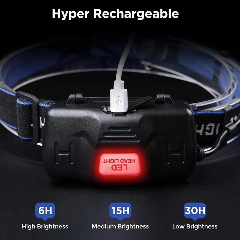 T6 Headlamp 350000LM LED Zoom Headlight Rechargeable Head Torch USB Line UK Stock 6