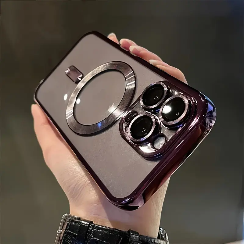 Wireless Charging Shockproof iPhone Case - High-Quality Electroplated Magnetic Absorption with Clear TPU Material - Includes Lens Film Protector 7