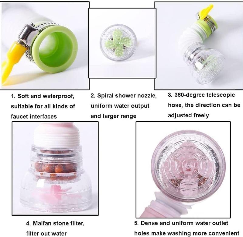 360°Rotating Faucet Nozzle Water Filter Filter Sprayer Faucet Water Saving Device Pressurized Shower Faucet Accessories Household Kitchen Faucet Filter Silicone Extender Clean 4