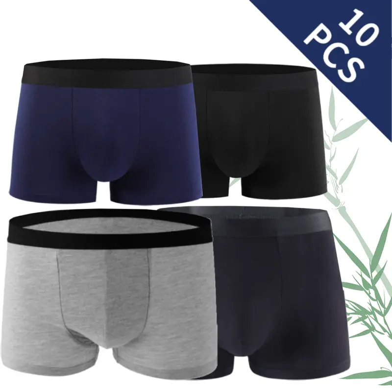 10pcs Bamboo Fiber Men'S Underwear, Suitable for Sports And Casual Wear, Moisture-Wicking, Skin-Friendly, Soft, Affordable for Students, Stylish And Classic for All Seasons. 4color 8