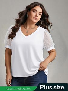 【Plus Size】plain V Neck Casual Tee Tops, Basic Short Sleeve T-shirt for Summer, Women's Plus Clothing for Daily Wear, Shortsleeve Top, Tshirt, Womenswear, Vneck Lady Top