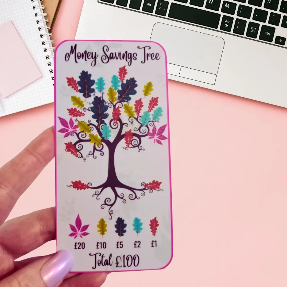 Cash Saving Challenge Cards for Cash Stuffing Binder A6 size – Money Tree Savings Card. Cash Stuffing. Mixed amount Icons - £100 Pound.