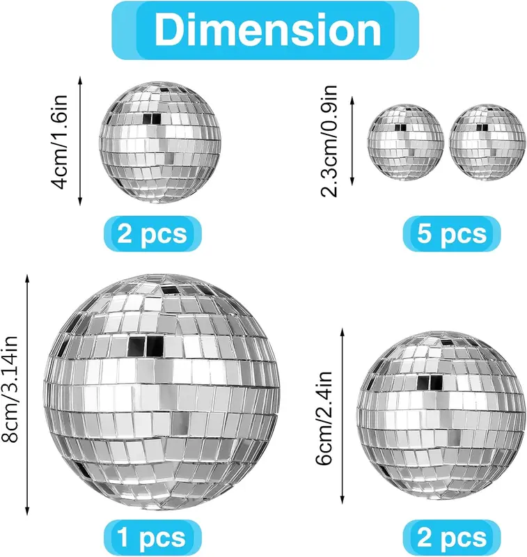 Disco Ball Cake Decorations, 10 PCS Disco Ball Cake Toppers Cupcake Toppers 1970s Disco Themed Cake Toppers for Disco Theme 70's Party Supplies (4 Size), Silver 2