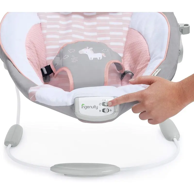 Ingenuity, Cradling Baby Bouncer Seat Flora the Unicorn, Ultra-Plush Padded Chair with Vibration and Melodies, Removable Toy Bar, Ages Newborn 5