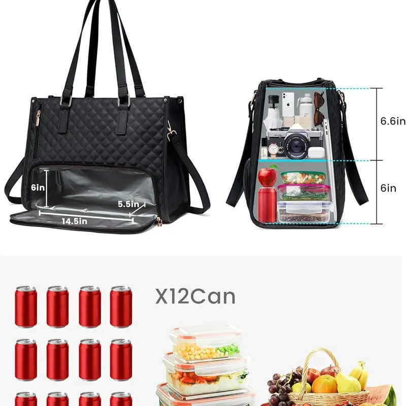 2025  2pcs Ladies Shoulder Bags Tote Handbag Lunch Box Daily School Business Waterproof Women Laptop  With Insulated Cooler Bag 3