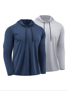 Men's Solid Long Sleeve Drawstring Hoodie Tee, Casual Sporty Hooded Sweatshirt for Running Gym Workout, Men's Sport & Outdoor Clothing for Spring & Fall