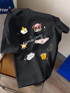 Men's Cartoon Print Round Neck Tee, Loose Casual Fashion Short Sleeve T-shirt for Summer, Men's Top for Daily Wear, Tropical