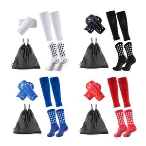 Football Shin Guard & Socks & Bag Set, 1 Set Non-slip Football Socks with Shin Guard, Football Training Equipment for Adults