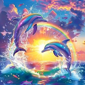 Dolphin Pattern Diamond Arts Colorful Painting Kit without Frame, 5D Diamond Decor Painting Kit, DIY Wall Art Ornaments for Gifts