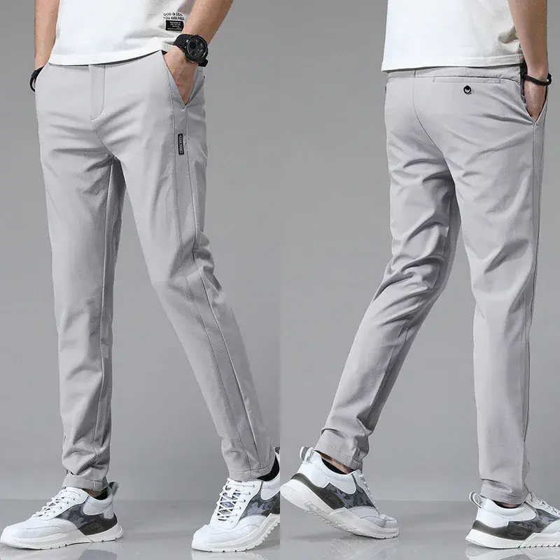 2024 Spring Summer Ultra-thin Men's Stretch Slim Straight Casual Pants High Quality Fashion Breathable Golf Sports Trousers Menswear Beige