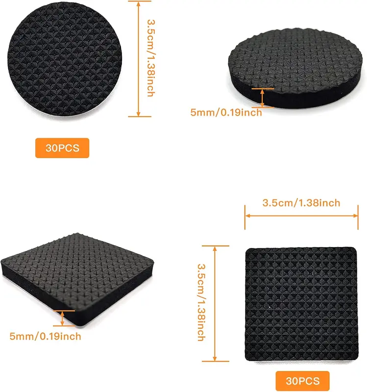 60 Pcs Furniture Feet Pads, Non-Slip Rubber Furniture Pads, Self Adhesive Table Chair Leg Floor Protectors, Round Square Rubber Feet for Chair Legs, Tiled, Carpet, Hardwood Floor Protectors 1