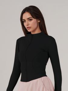 Women's Thumb Hole Design Zip Up Sports Jacket, Sporty Breathable Comfortable Long Sleeve Outerwear for Gym Workout Running, Ladies Sportswear for All Seasons