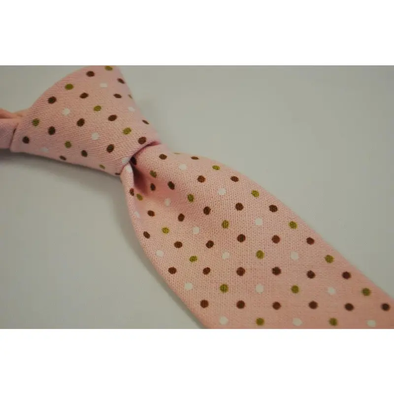 pink tie with red, green and white polka dots 1