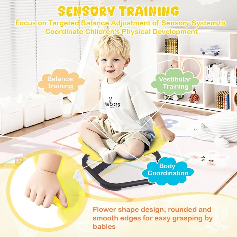 Sensory Spinning Chair for Kids, 360° Swivel Seat, Autism & ADHD Wobble Chairs, Sensory Balance Toys for Vestibular Training, Body Coordination Training, Relief Motion Sickness, Friendly for Kids 3+ 3