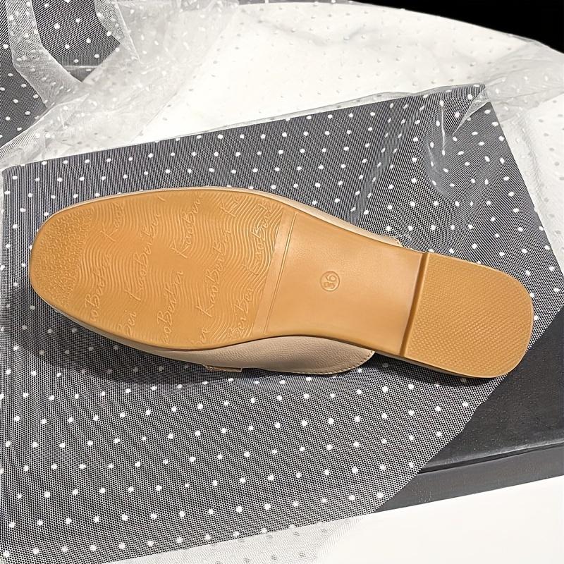 Elegant Beige Slip-On Mules for Women - Casual Square Toe Flat Sandals with Braided Detail, Breathable Faux Cover, Versatile All-Season Footwear 5
