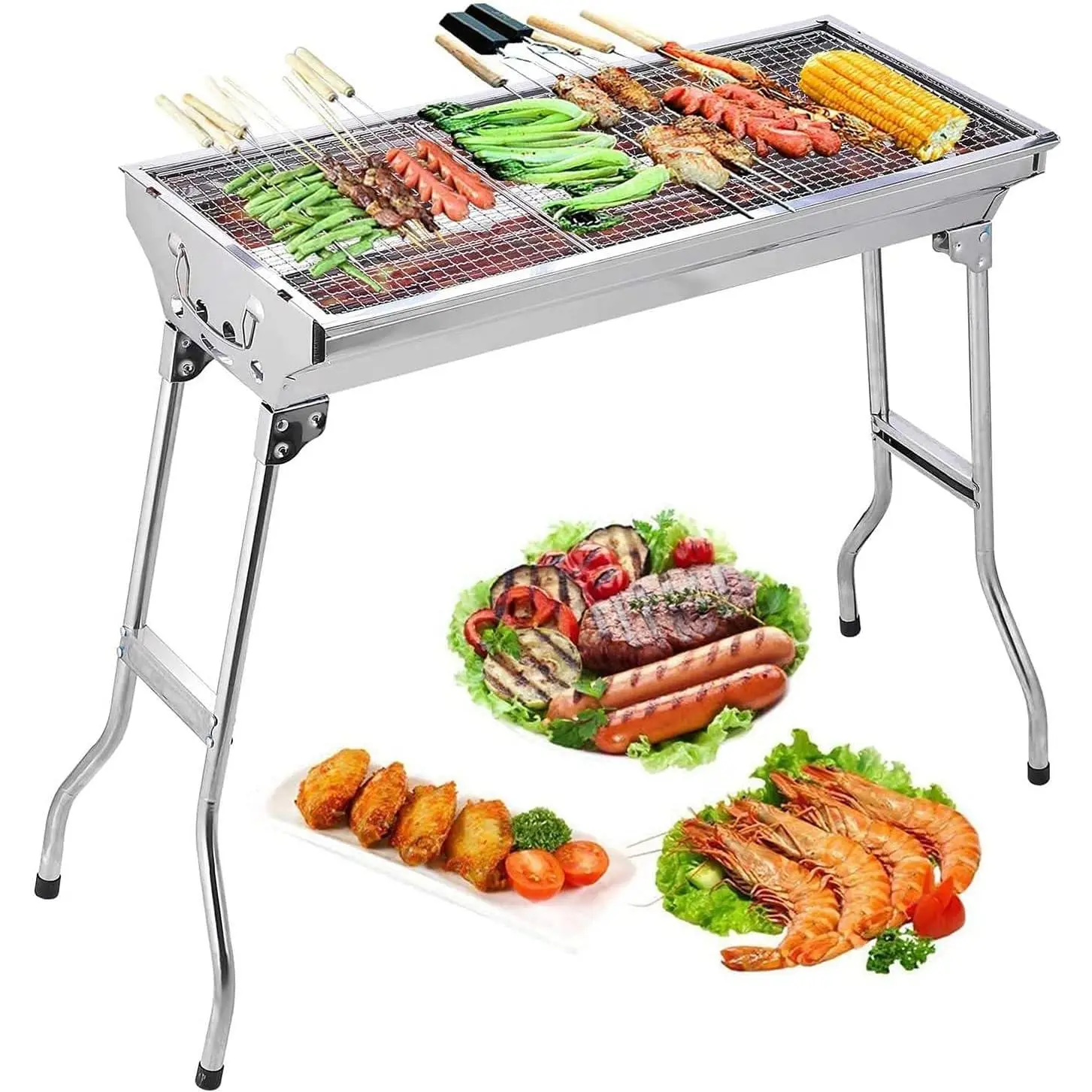 Barbecue Grill, Stainless Steel BBQ, Large Folding Portable BBQ Grill, Charcoal Grill for Outdoor Cooking Camping Hiking Picnics