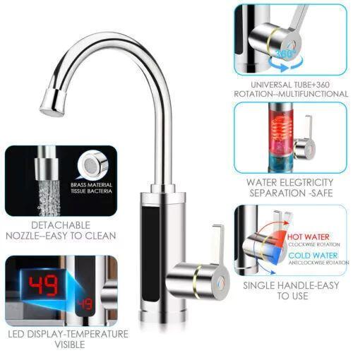 360° Kitchen Electric Heater Instant LED Faucet Home Hot Water Tap Fast Heat New 1