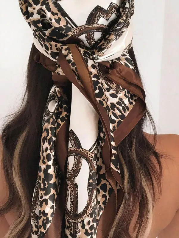 1pc Leopard Print Chain & Floral Pattern Bandana Top For Women Outdoor Use In Summer Bandana,Hair Band,Head Band Ideal For Dressing Up Your Look 3