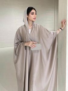 Women's Solid Batwing Sleeve Satin Abaya, Modest Fashion Long Sleeve Open Front Muslim Robe for Daily Wear, Ladies Islamic Clothing for All Seasons, Modest Clothes, Modesty Abaya, Solid Color Abaya