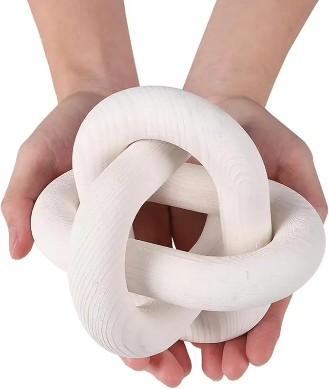 Hand Carved Wood Art Craft Decorative Chain Knot Ornament for Rustic Tray Shelf Table Decor 2