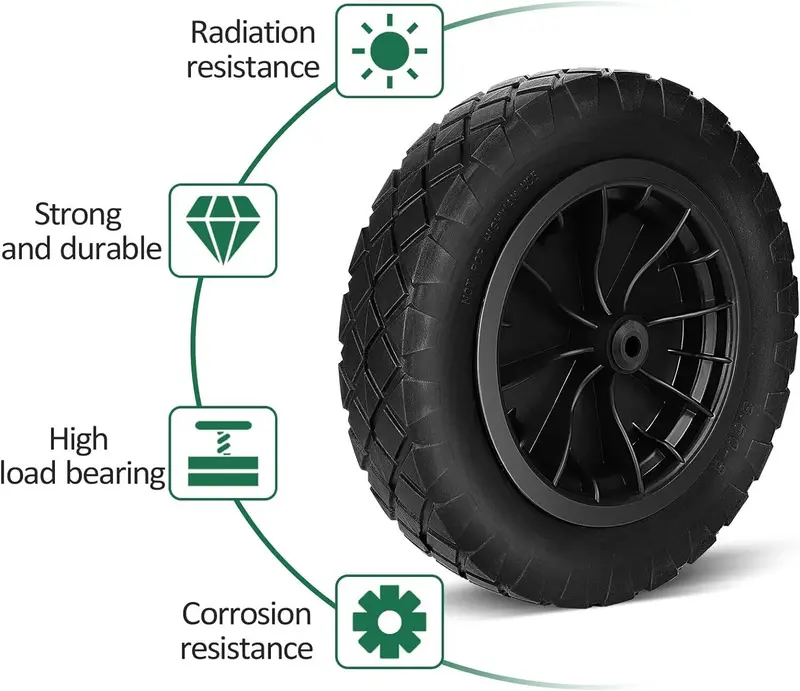 UK PU 14" BLACK Puncture Proof Solid 3.50-8 wheelbarrow wheel COMPLETE NEW 4