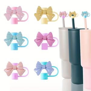 Bow Shaped Straw Cover, 6 Counts Reusable Cute Straw Tips Cover, Silicone Straw Covers Cap for Men and Women, Other Sports Accessories