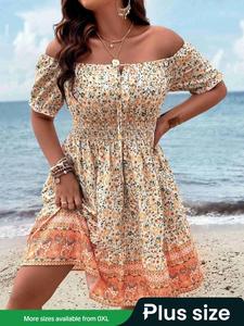 【Plus Size】 Floral Print Dress, Boho Fashion Casual Sleeveless Dress for Beach Holiday Vacation, Women's Plus Size Clothing for Summer, Plus Size Dresses
