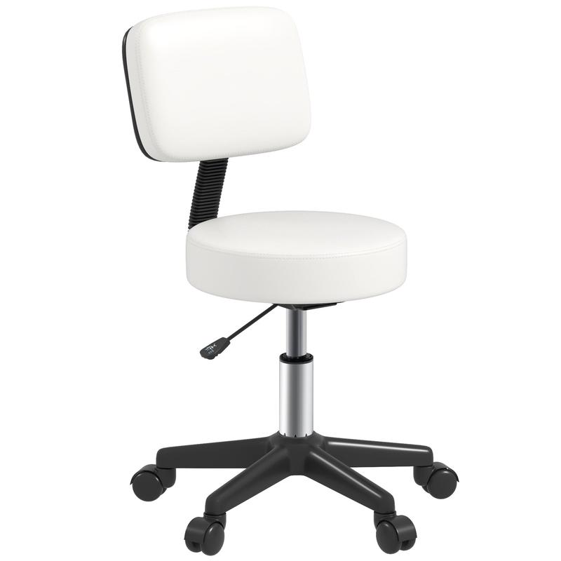 Beautician's Swivel Salon Chair w/ Padded Seat Back 5 Wheels Adjustable Height Salon Hairdressers Tattoo Spa Rolling Cushion Professional White 0