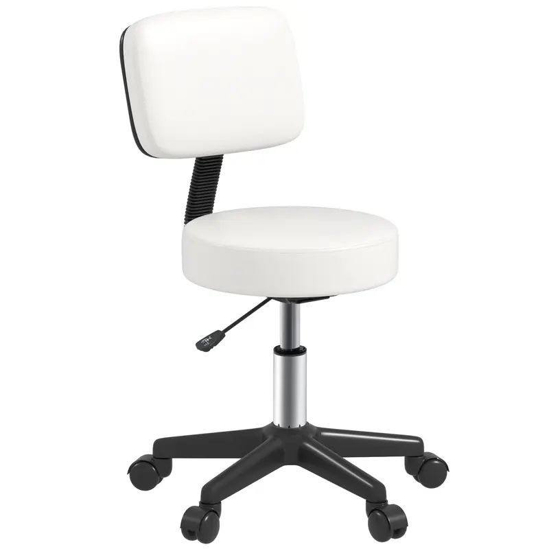 Beautician's Swivel Salon Chair w/ Padded Seat Back 5 Wheels Adjustable Height Salon Hairdressers Tattoo Spa Rolling Cushion Professional White 0