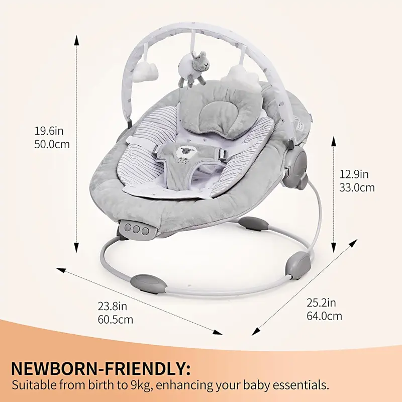 LADIDA Soft Padded Lamb Bouncer, Suitable for Newborns 0-6 Months, Soothing Music and Vibration 3