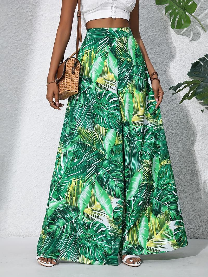 Product Introduction of Women'S Bohemian Floral Print Chiffon Wide-Leg Pants - High Waist, Elastic Waistband, Long Beach Trousers for Summer Vacation, Casual Elegant Style Womenswear Bottom Comfort 0