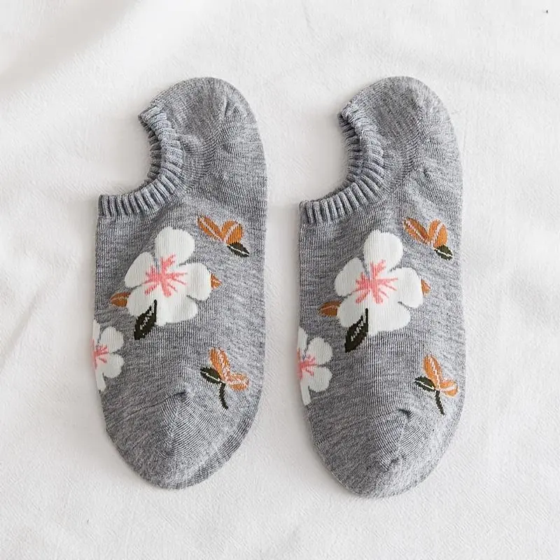 5-Pair Women'S No-Show Floral Socks - Breathable Stretch Polyester with Comfort Rib-Knit 1