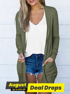 Women's Plain Pocket Open Front Cardigan, Casual Chic Solid Long Sleeve Outerwear for Fall & Winter, Women's Knit Clothing for Daily Streetwear, Tops
