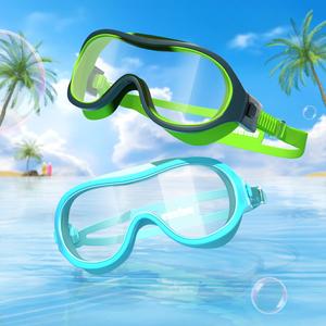 Swimming Goggles for Kids, 2 Counts Anti-fog & Anti-UV Transparent Wide View Swimming Goggles with Earplugs & Nose Clip, Swimming Accessories for Kids