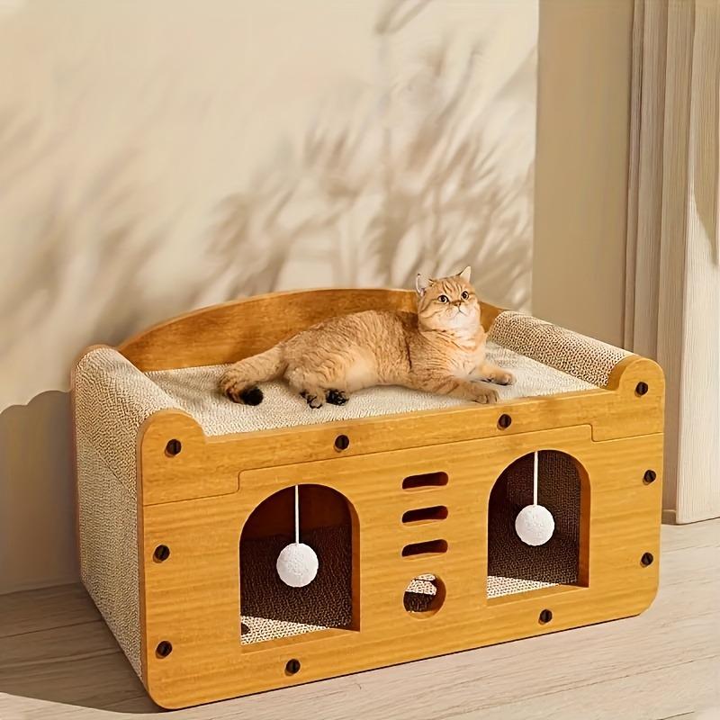 1Set Luxury Large Cat Scratcher with Whiskers - High Aesthetic, Multi-Level Fiberboard Cat Apartment with Hanging Toys & Cozy Bed, Ideal for All Cat Sizes, Perfect Winter Gift, Cat Lover Gifts 1