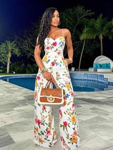 Women's Floral Print Cami Jumpsuit, Casual Fashion Wide Leg Jumpsuit for Daily Holiday Vacation Wear, Women Jumpsuits for Summer