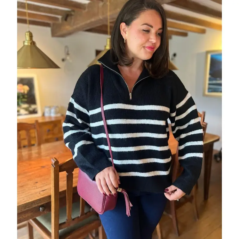 Black Half Striped 1/4 Zip Jumper 4