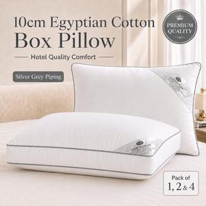Luxury Hotel Box Stripe Egyptian Bounce Back Pillows Premium Egyptian Cotton Box Pillows Hotel Quality Pillows for Back and Side Sleepers Down Alternative Filling Bed Pillow Hypoallergenic Breathable Washable Cover pack of 1 Pack of 2 Pack of 4