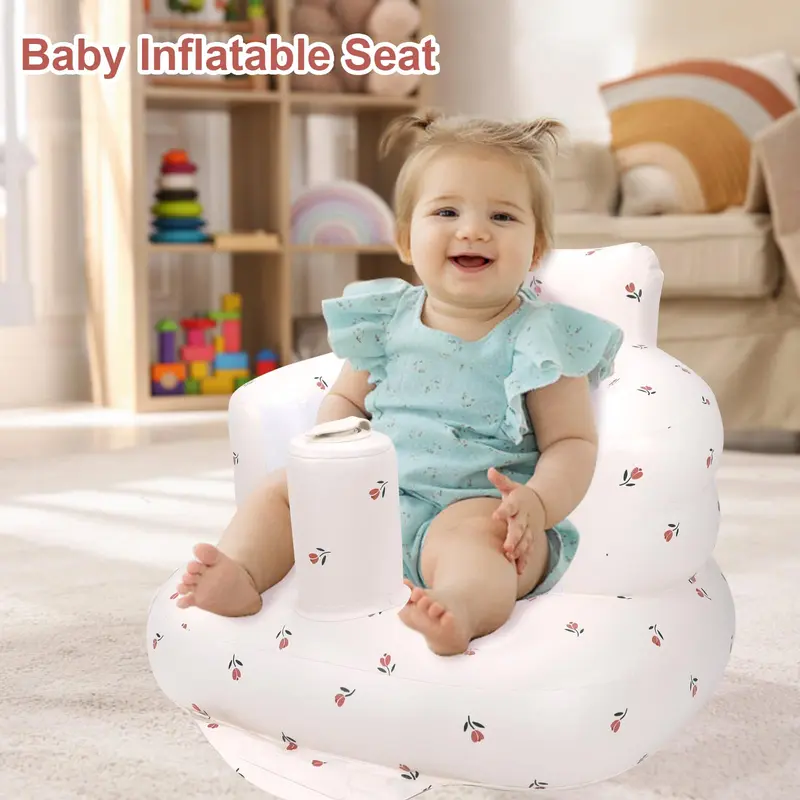 Inflatable Baby Chair, Baby Inflatable Seat for Babies 3 Months and Up Summer Inflatable Baby Seat for Sitting Up, Blow Up Baby Floor Seat with Built in Air Pump, Bear 5
