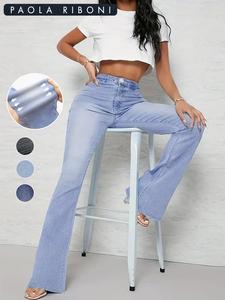 Women's Colorblock Button Fly Pocket Flare Leg Jeans, Stretchy Bootcut Jeans Streetwear, Casual Comfort Bell Bottom Denim Pants for Daily Wear
