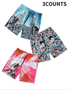 Men's Regular Fit Skull Print Boxer Brief Swim Shorts, Casual Comfy Breathable Swim Shorts for Summer, Men's Swimwear for Beach Vacation