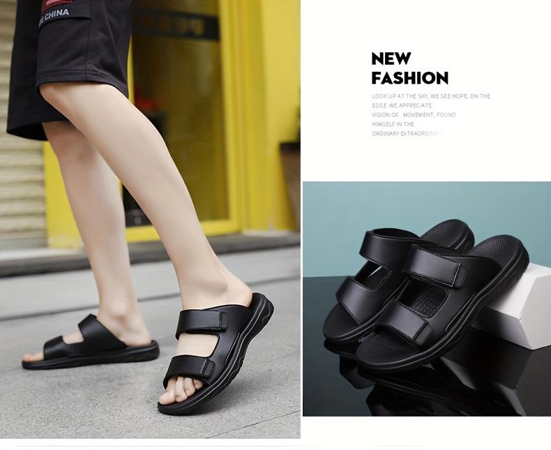 Product Introduction of Men's Vintage Breathable Sandals, Trendy Slip On Shoes For All Seasons, Solid Color Slippers For Outdoor Activity Beach Vacation 5