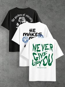 Men's Letter Print Round Neck Tee, Loose Casual Fashion Short Sleeve T-shirt for Summer, Men's Top for Daily Wear