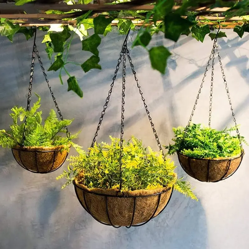 4pcs Black Heavy Duty Hanging Basket Chains 3 Point 16" (41cm) Metal Replacement Chain For Hanging Basket Bird Feeder Flower pots and Ornaments 4