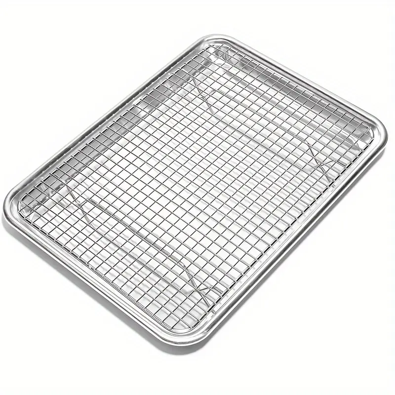 Stainless Steel Baking Pan With Cooling Rack Set, Pan With Extra Thick Edge For Cooking And Baking, Ramadan Supplies Christmas Gift Bakeware 5